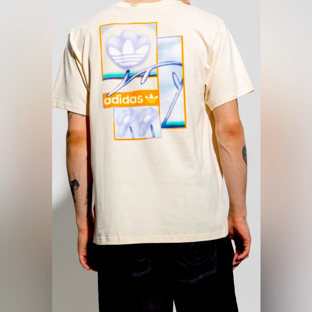 ADIDAS ORIGINALS FLORAL ABSTRACT AIRBRUSH LOOK PRINT IN ECRU TINT SIZE XL NWOT
